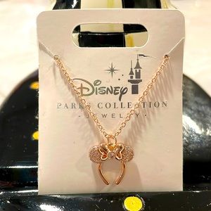 Disney Parks Jewelry Collection Minnie Mouse Ears Rose Gold Tone Bow Necklace